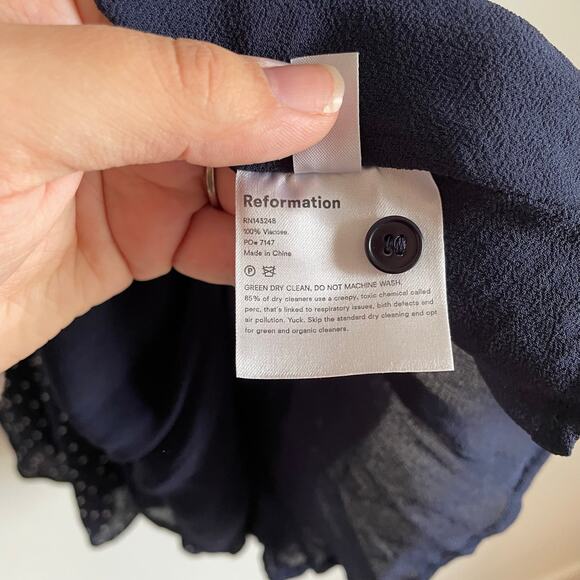 Reformation Gracie Navy Blue Polka Dot Mini Dress SIZE 4 EUC Retro Classic - Picture 10 of 14